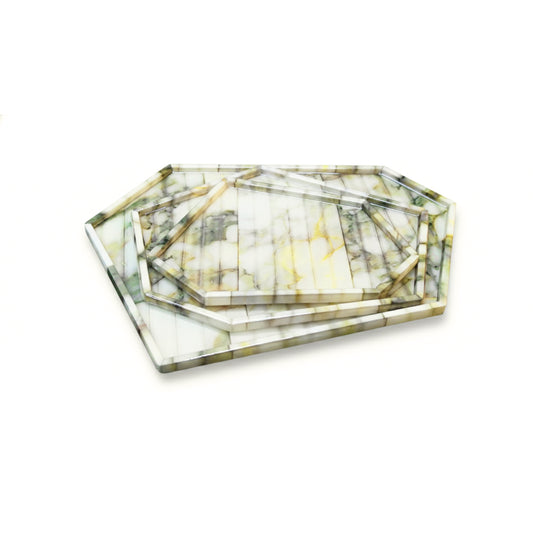 Fluted Marble Green: Hexagonal Platter Tray