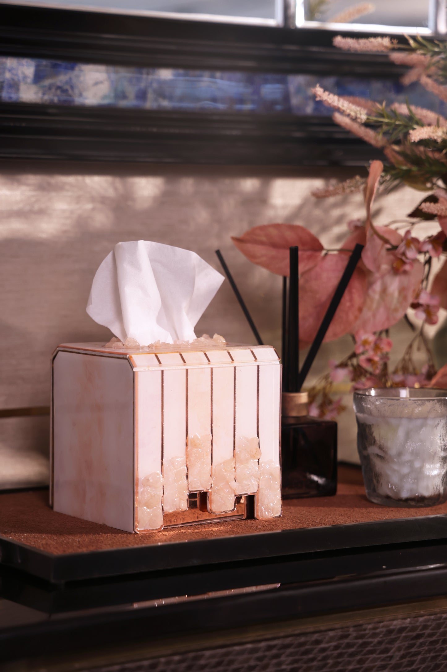 High-Low Stones Pink: Square Tissue Box