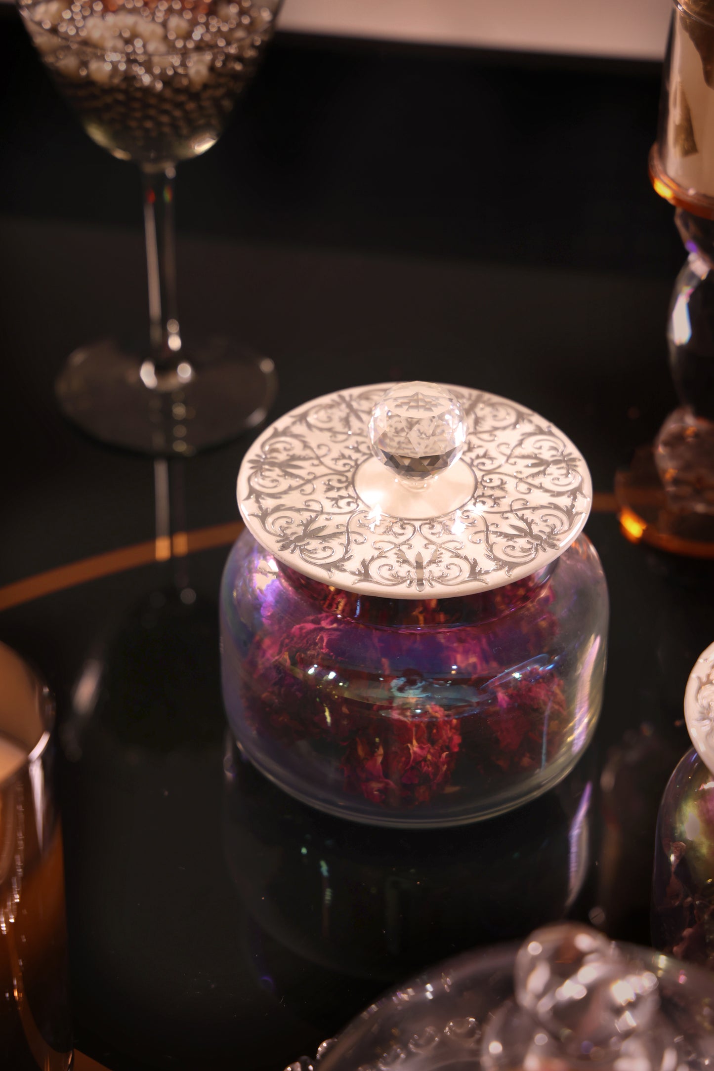 White Royal With Silver: Jar With Lid