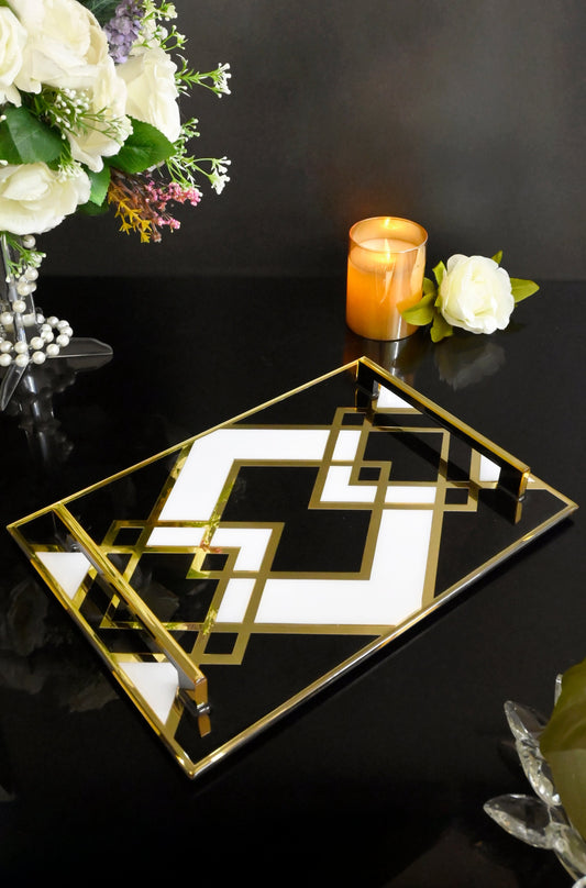 Black & White Gold Rhombus: Large Tray