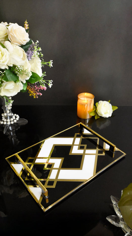 Black & White Gold Rhombus: Standard Tray