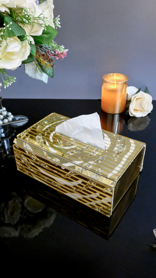 White & Gold Rossette Sequin: Tissue Box