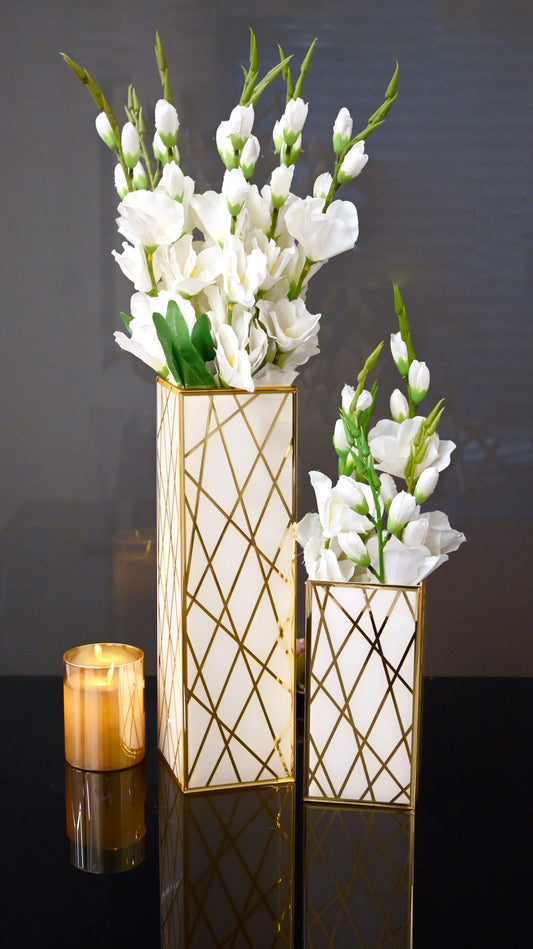 White & Gold Dancing Line: long Vase