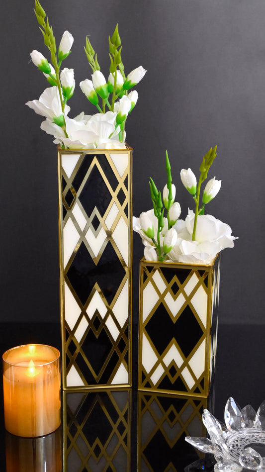 Black & Gold Rhombus: Long Vase