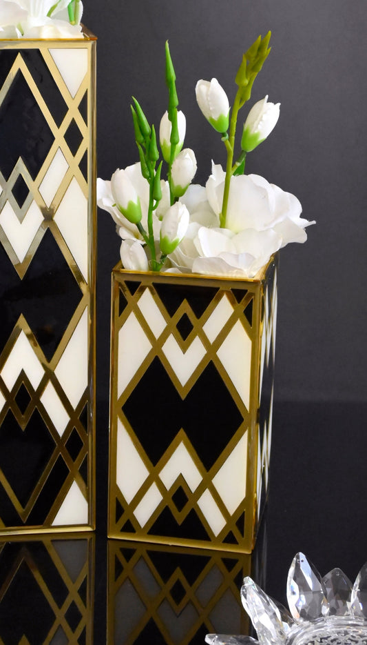 Black & Gold Rhombus: Medium Vase