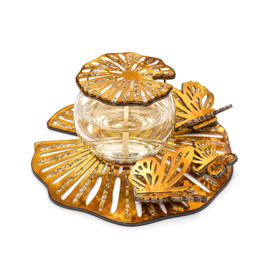 Metallic Gold Lotus: Butterfly Candle