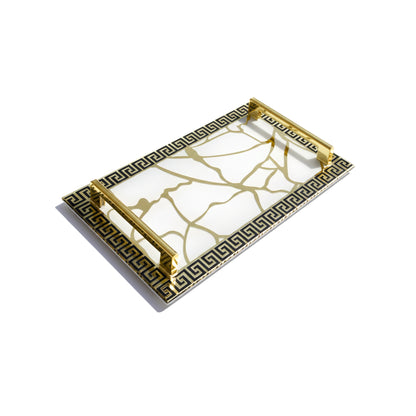 Broken Tree Black White Gold: Rectangular Tray