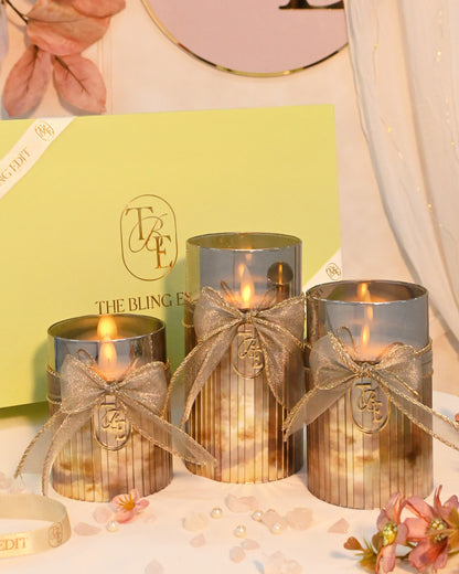 Metallic Silver: Fluted Glass Candle