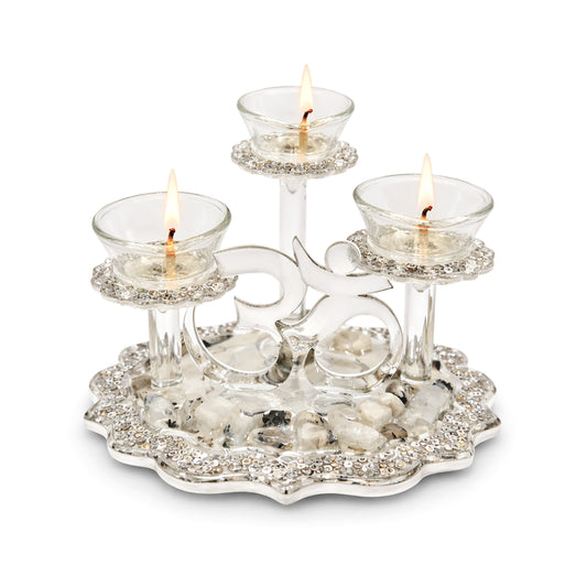 Rose Stones White: Om 3 Stand Diya
