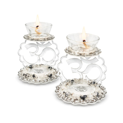 Rose Stones White: Om Single Diya (Set Of 2)