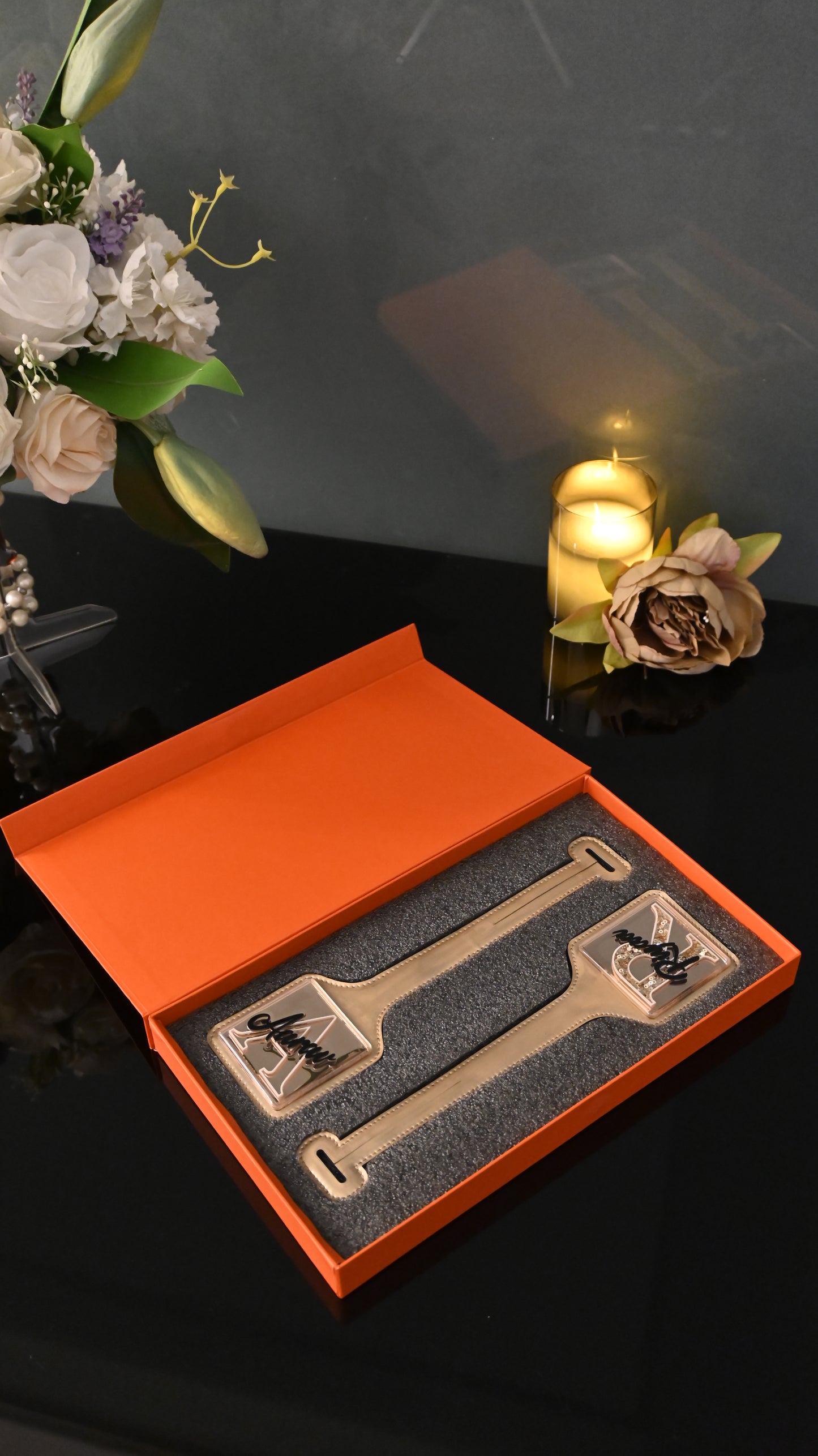 Rosegold PU with Sequin Luggage Tag (Set of 2)