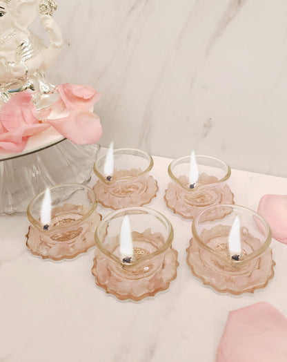 Rose Gold Rose Stones: Diyas (Set Of 5)
