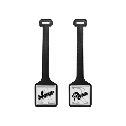 Silver Black PU Luggage Tag (Set of 2)