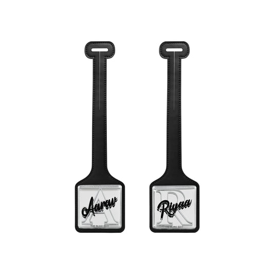 Silver Black PU Luggage Tag (Set of 2)