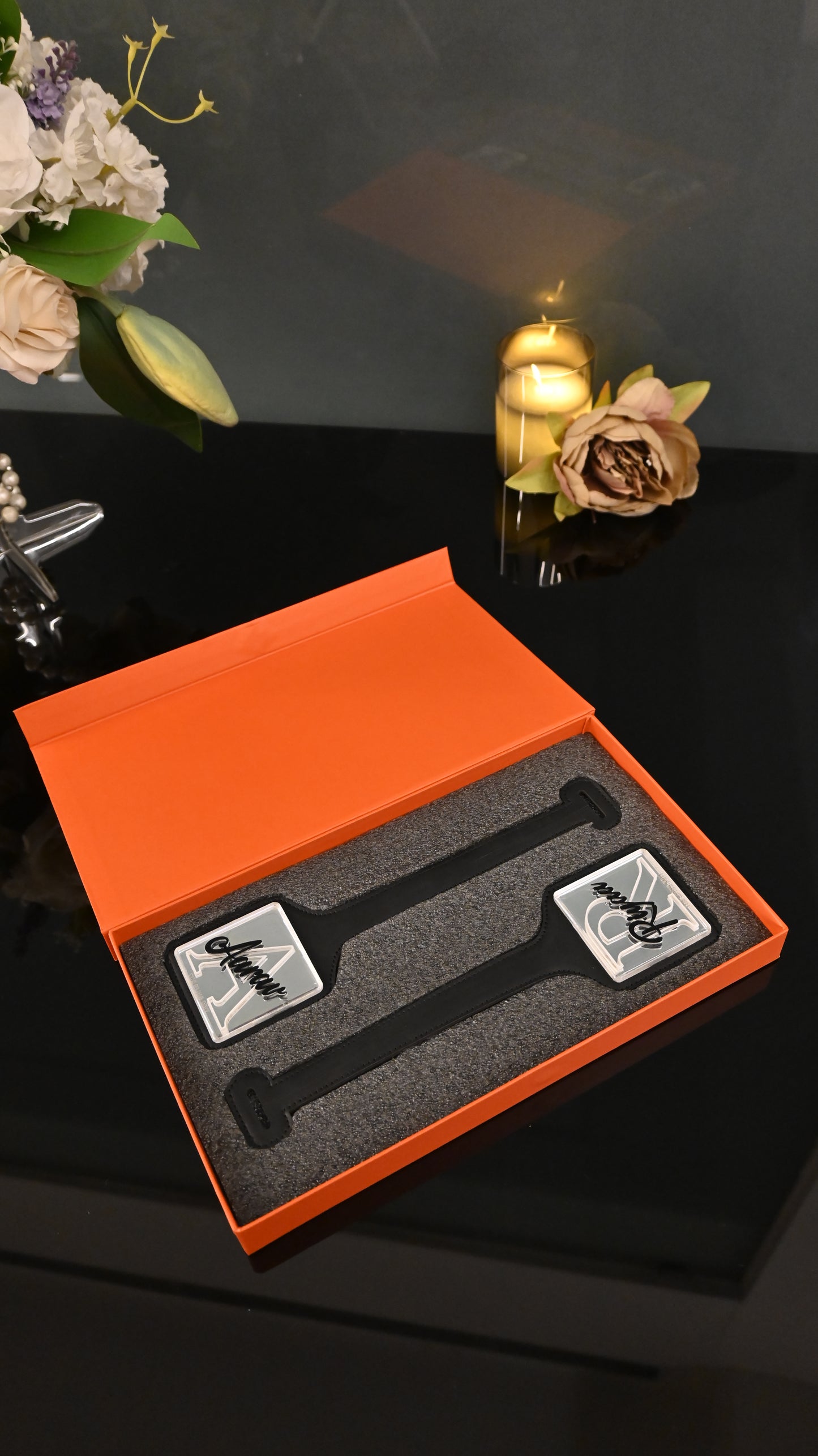 Silver Black PU Luggage Tag (Set of 2)