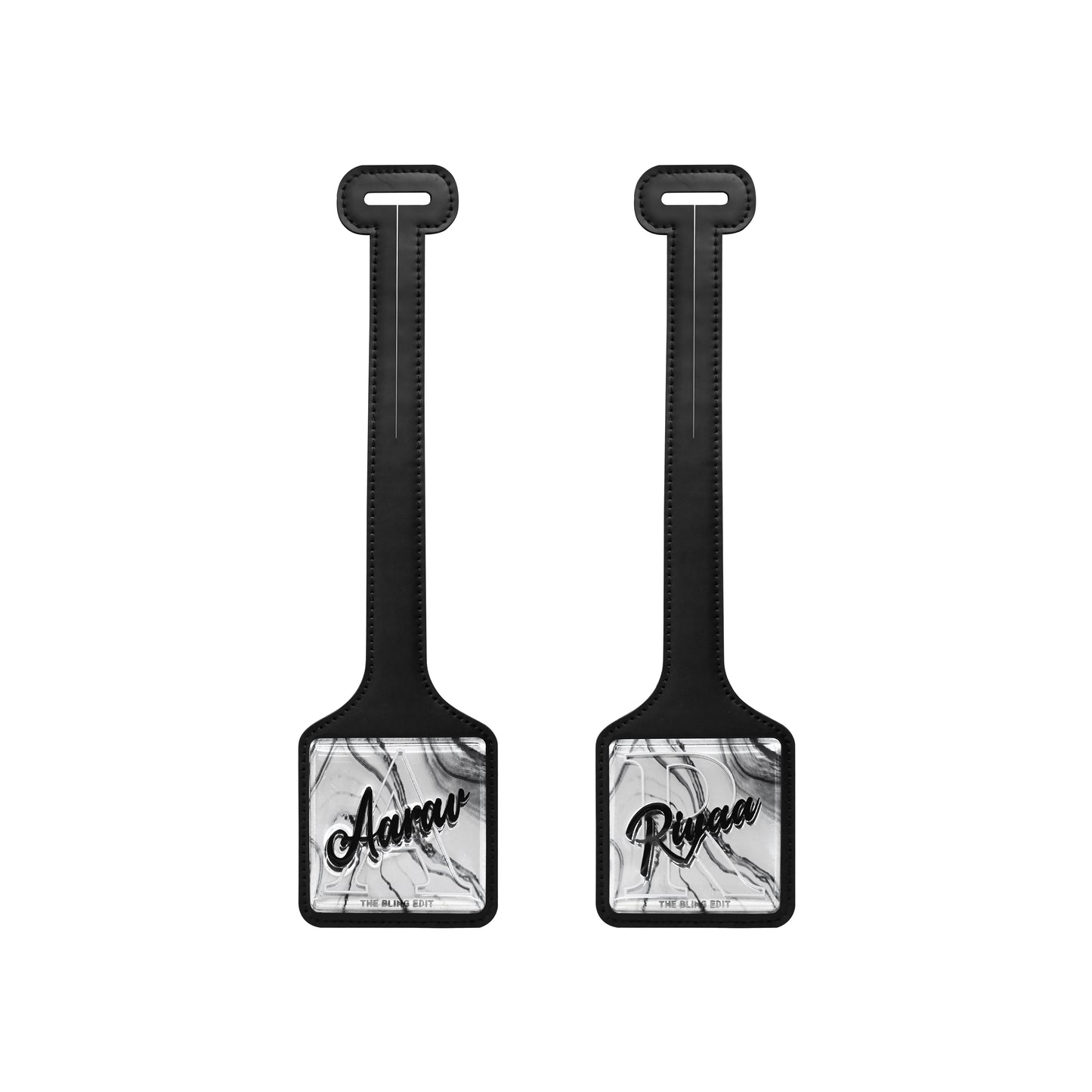 Silver Mirror Print with Black PU Luggage Tag (Set of 2)