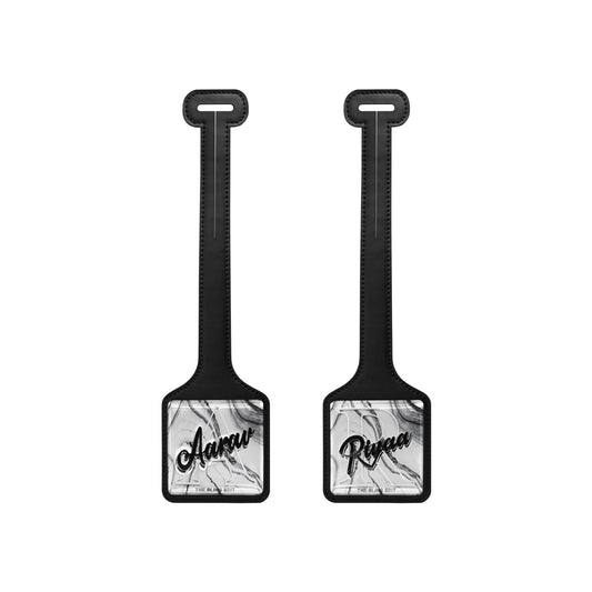 Silver Mirror Print with Black PU Luggage Tag (Set of 2)