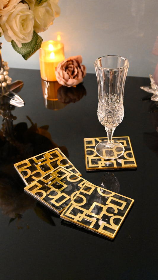 Blocks Black & Gold: Square Coaster (Set Of 4)