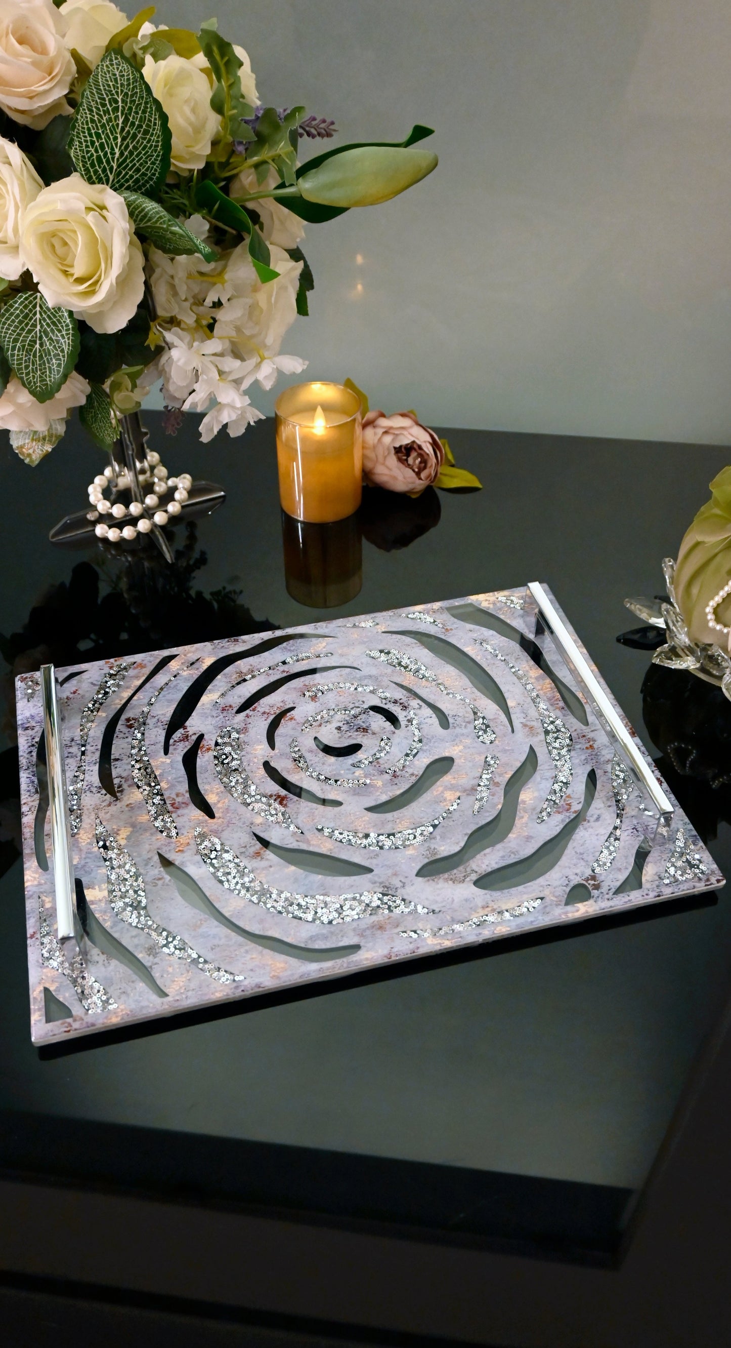 Lotus & Rosette Blue: Large Tray