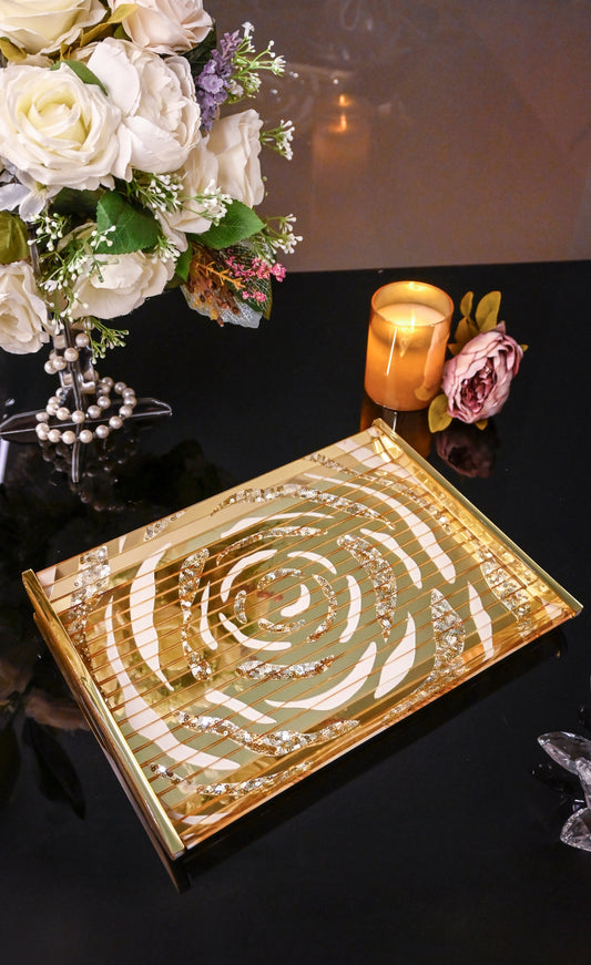White & Gold Rossette Sequin: Large Hotel Tray