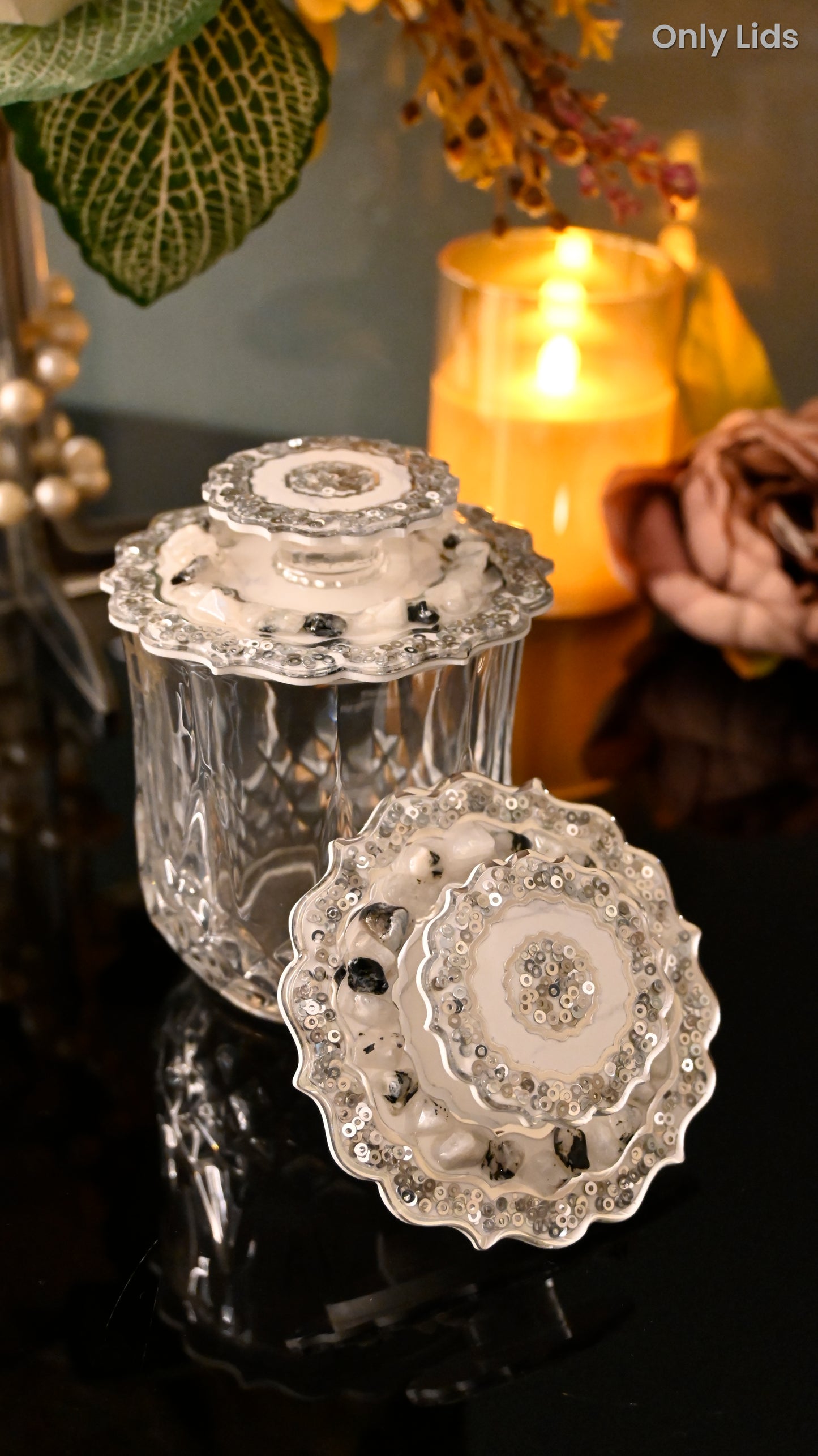 Rose Stones White: Lids Lids (Set Of 2)