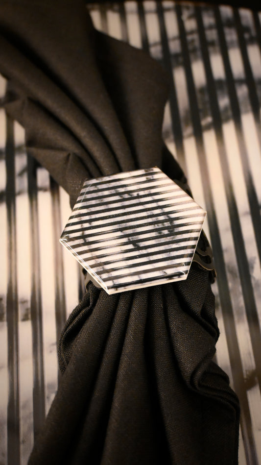 Fluted Marble White: Napkin Ring (Set Of 4)