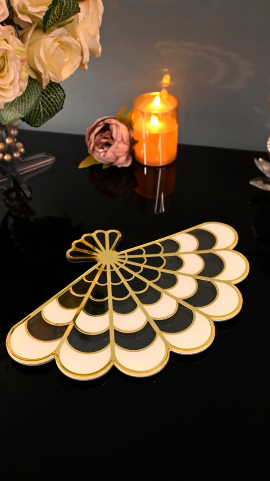 Black & White Gold Web: Fan Platter