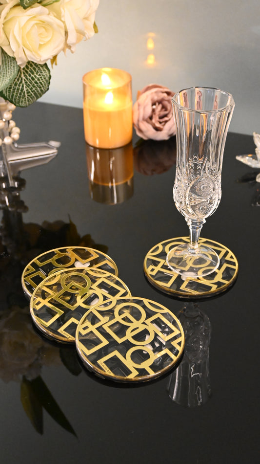 Blocks Black & Gold: Round Coaster (Set Of 4)