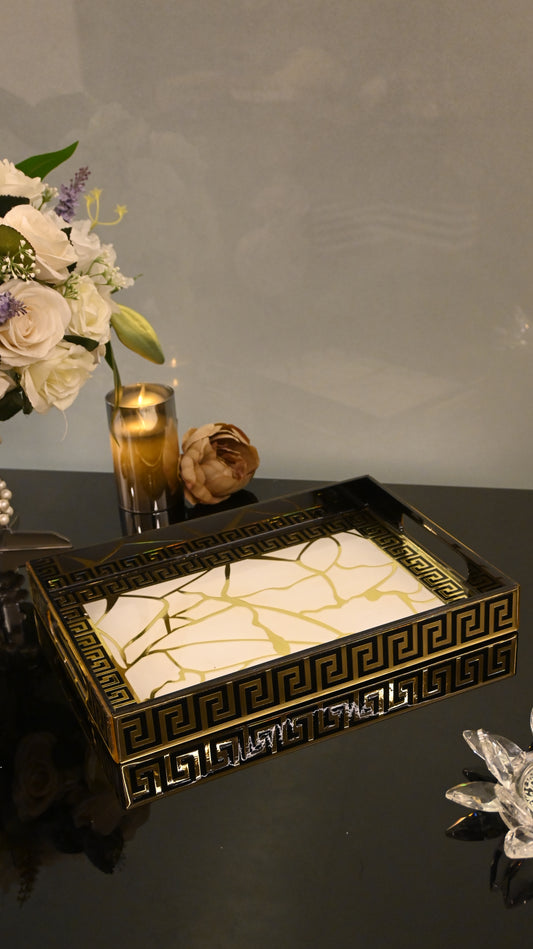 Broken Tree Black White Gold: Standard 4 Wall Tray
