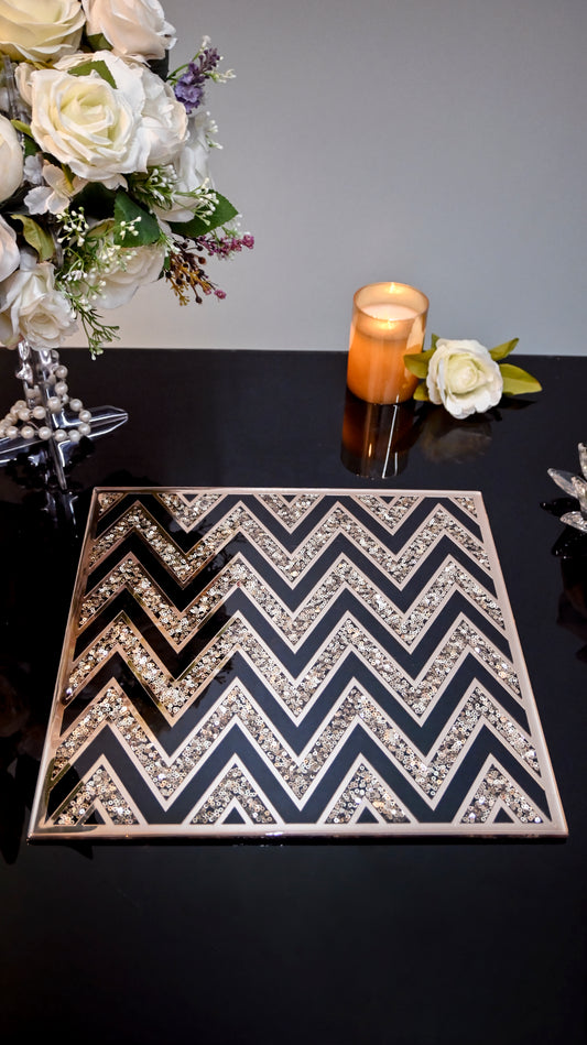 Black & Rose Gold Sequins Chevron: Placemat