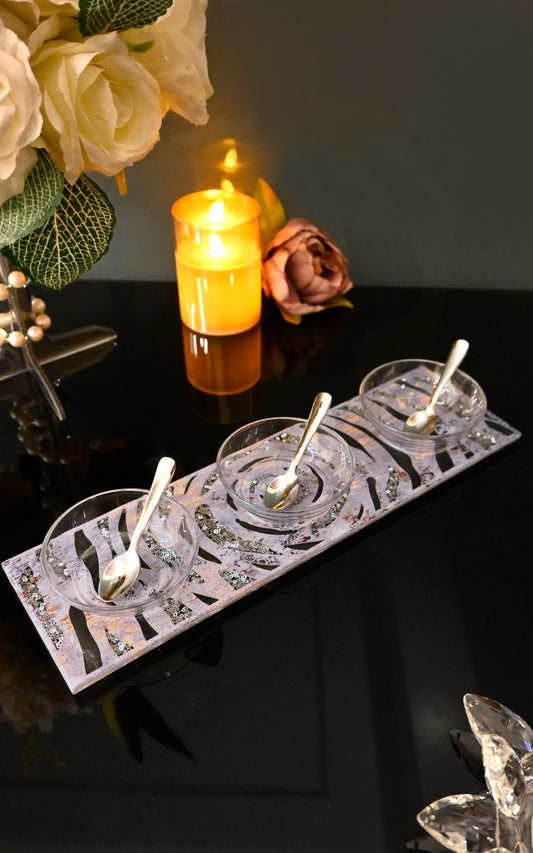 Lotus & Rosette Blue: 3-Bowl Platter
