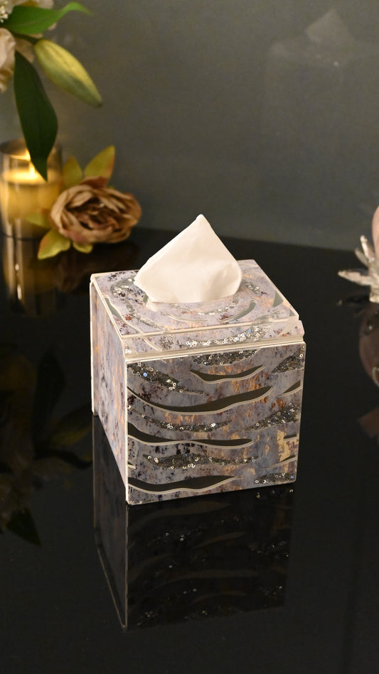 Lotus & Rosette Blue: Square Tissue Box
