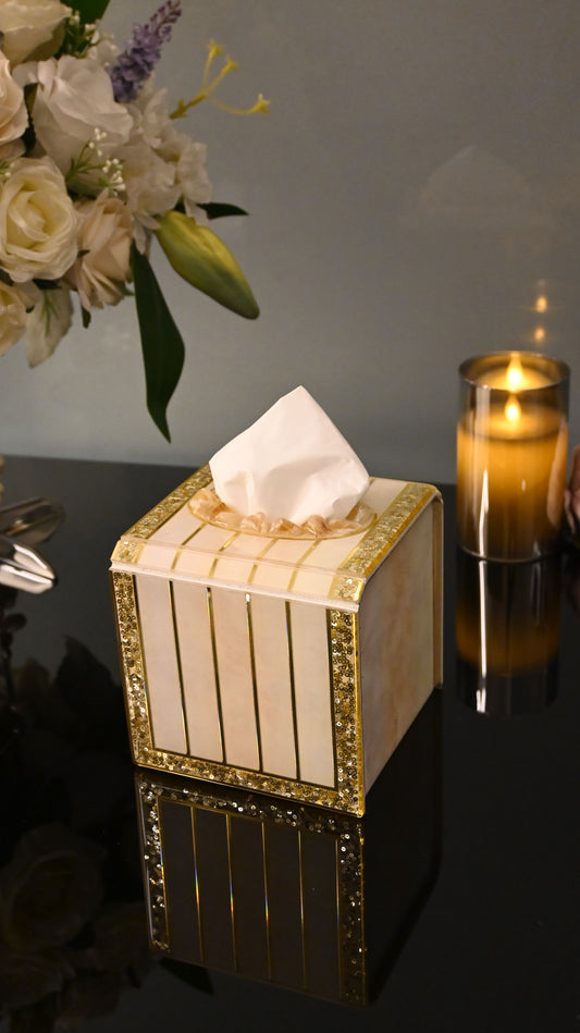 Rose Stones Golden: Square Tissue Box