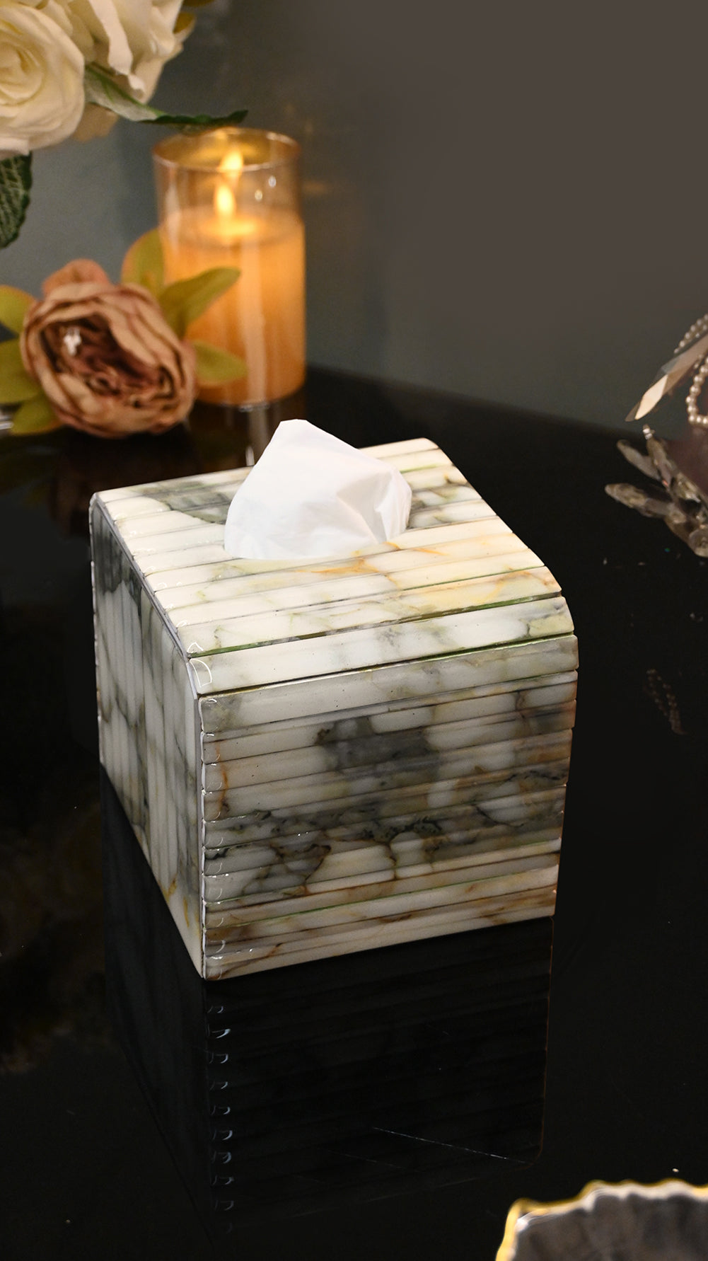 Fluted Marble Green: Flexi Square Tissue Box