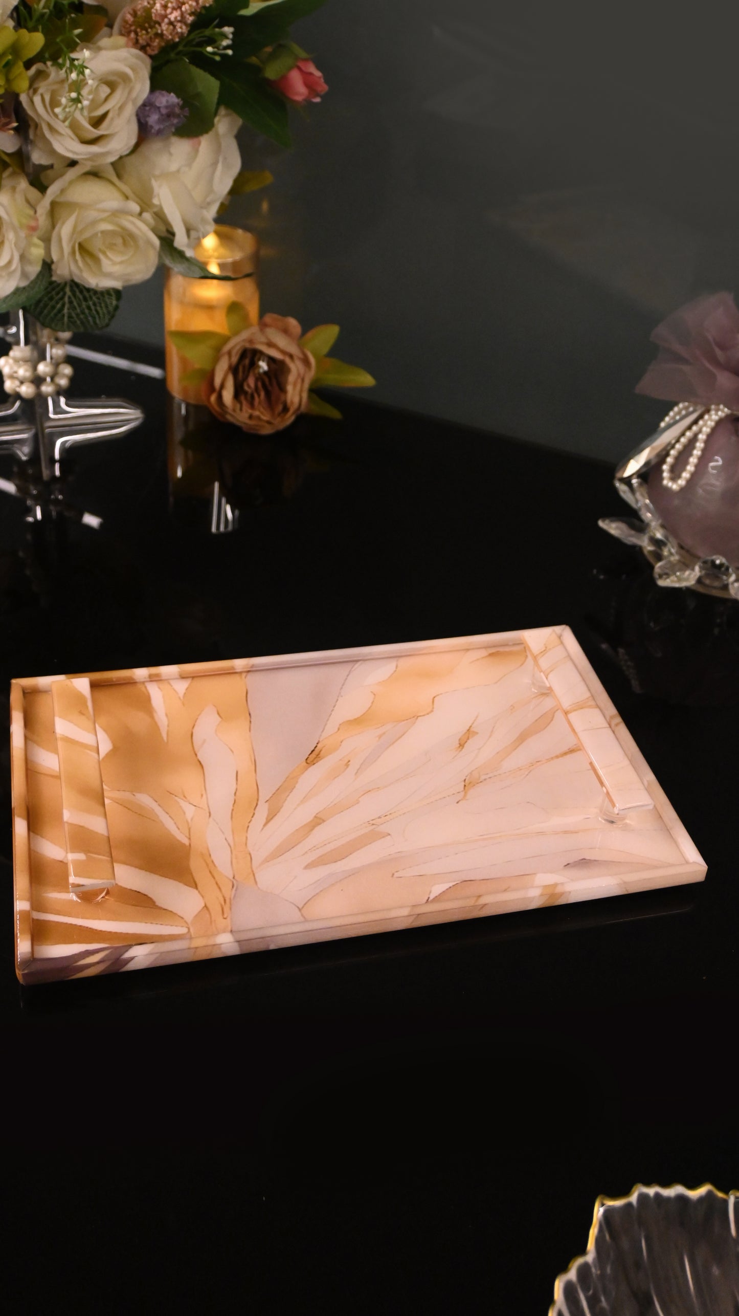 Golden Bloom: Rectangular Border Tray