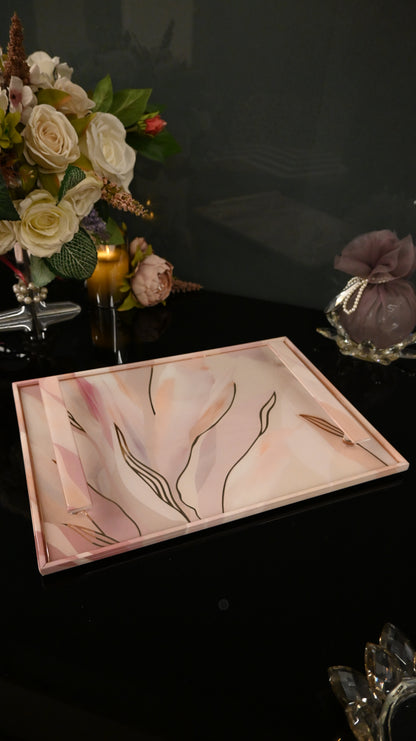 Pink Bloom: Rectangular Border Tray