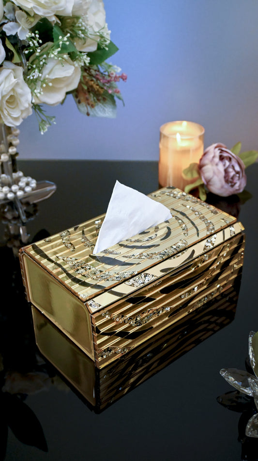 Black & Gold Rossette Sequin: Tissue Box