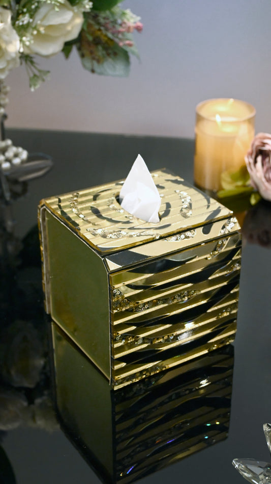 Black & Gold Rossette Sequin: Square Tissue Box