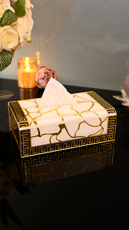 Broken Tree Black White Gold: Tissue Box
