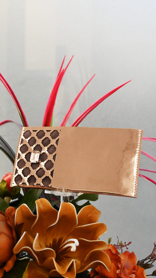 Diamond Grid: Rosegold Crystal PU Envelop