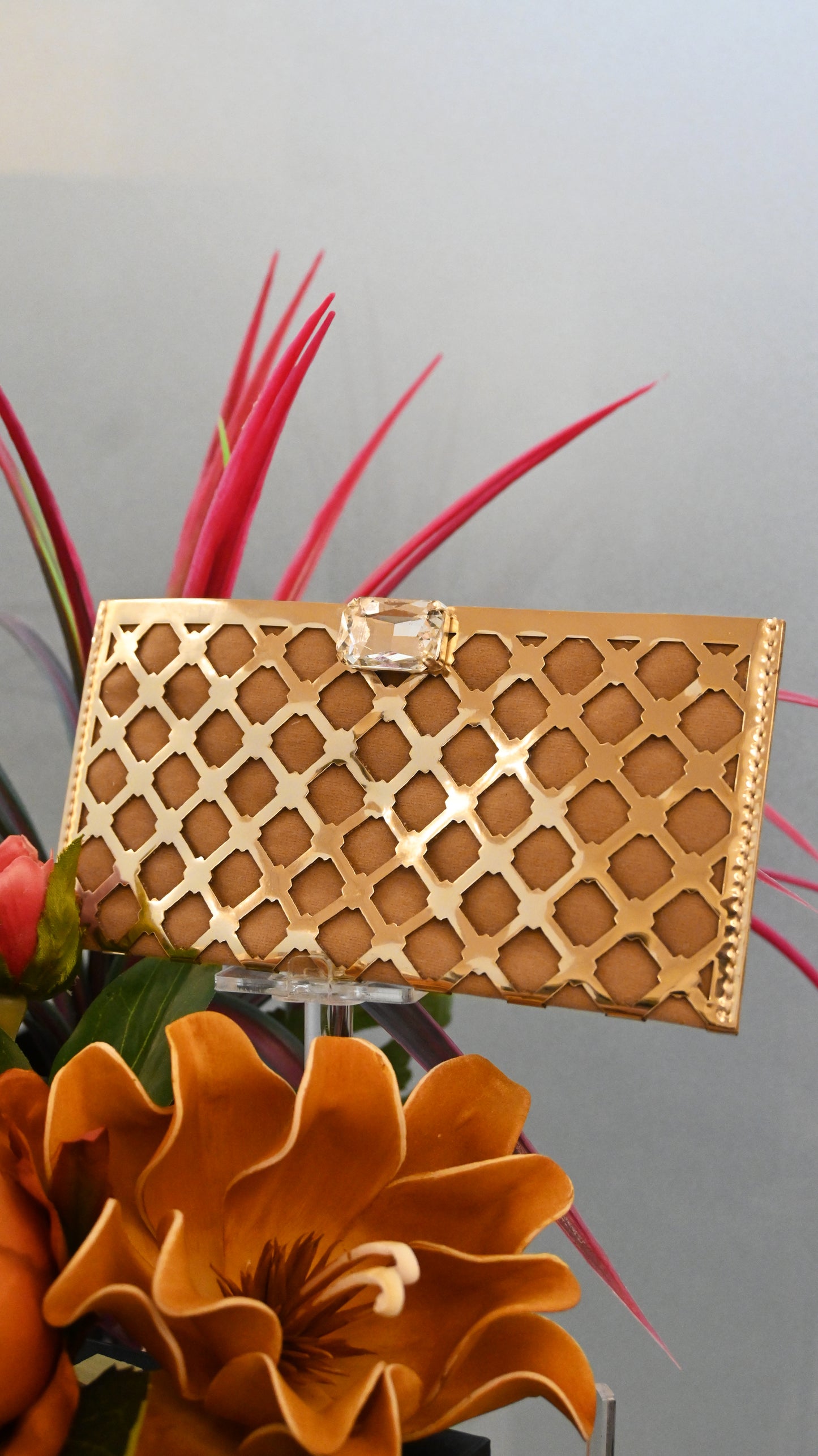 Diamond Arch: Golden Crystal PU Envelop