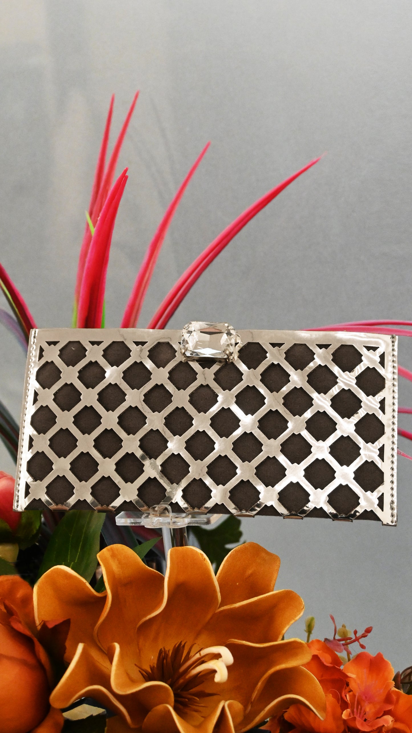 Diamond Arch: Silver Crystal PU Envelop