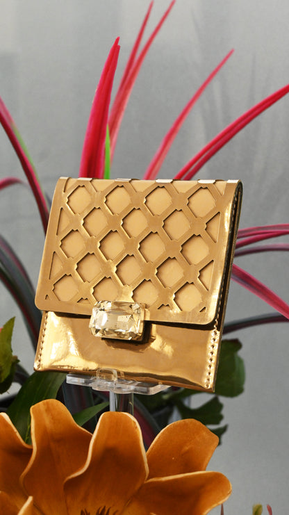 Diamond Arch: Golden PU Small Clutch