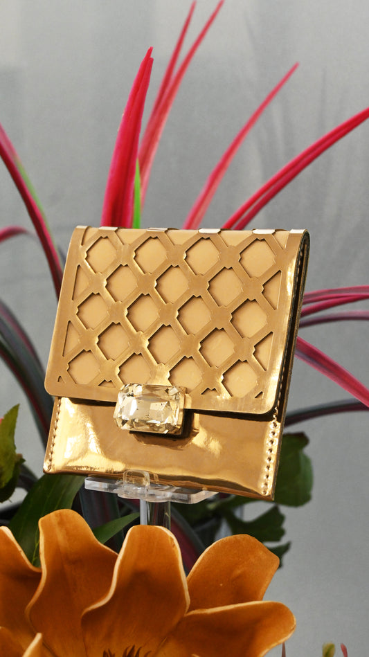 Diamond Arch: Golden PU Small Clutch