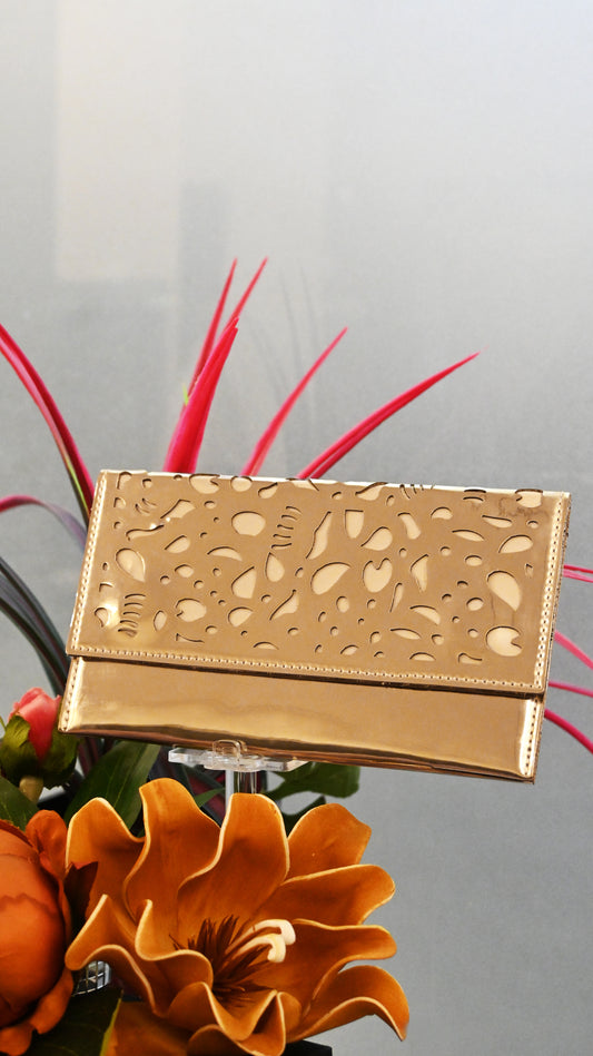 Rainleaf: Golden PU Clutch