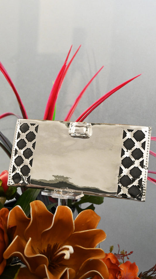 Diamond Mosaic Grid: Silver Crystal PU Envelop