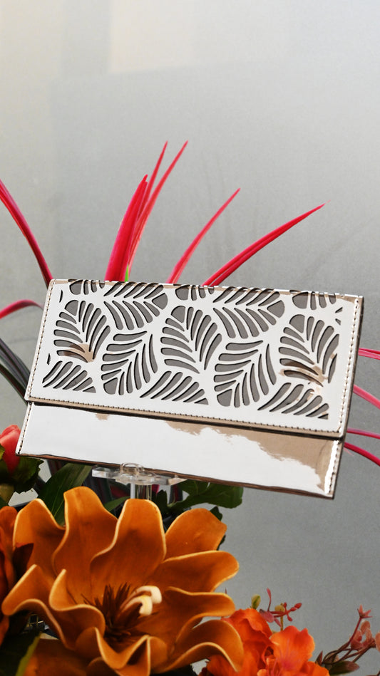 Tropical Trace: Silver PU Clutch