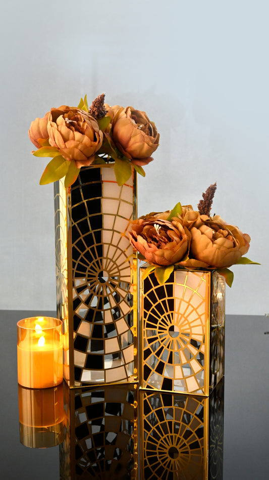 Black & White Gold Web: Long Vase