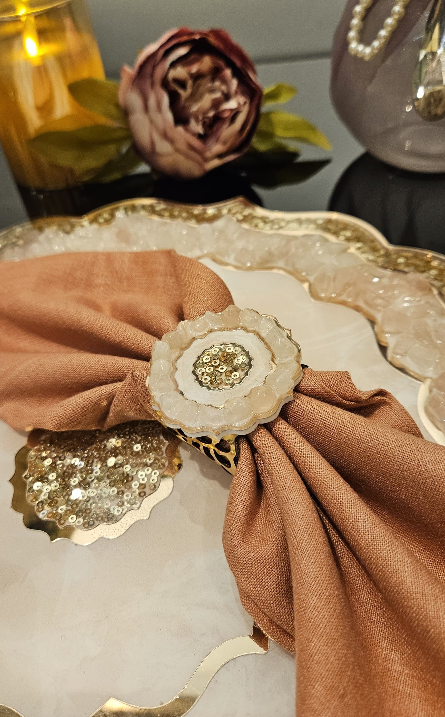 Rose Gold Rose Stone: Napkins Ring (Set Of 4)