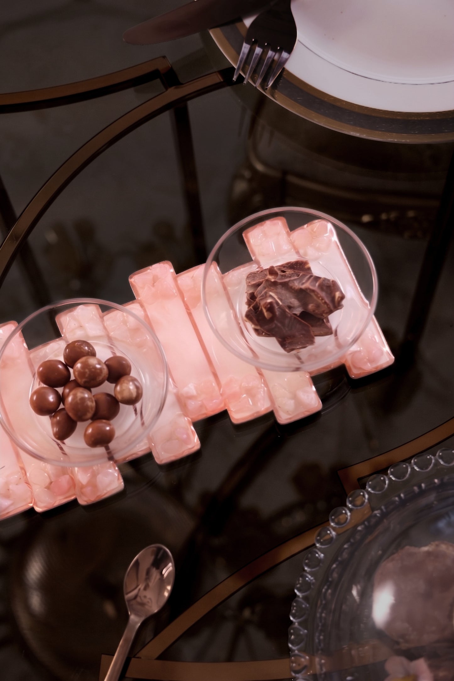 High-Low Stones Pink: 3-Bowl Platter